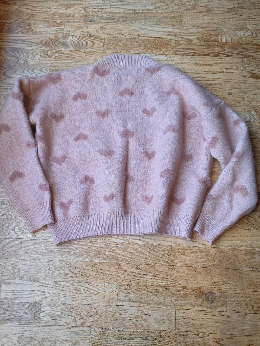 (L) ADORA Pink Heart-Print Crewneck Sweater Soft Cozy Romantic Lounge Date Night - Picture 9 of 9